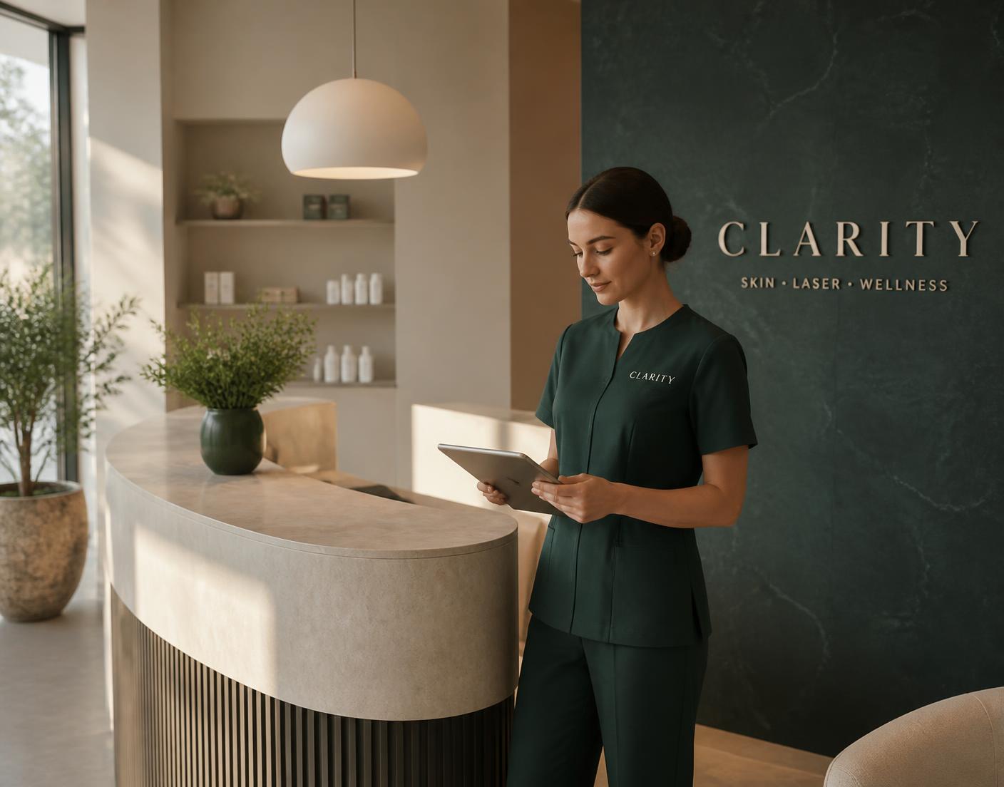 Aesthetic clinic reception team managing booked consultation calendar seamlessly